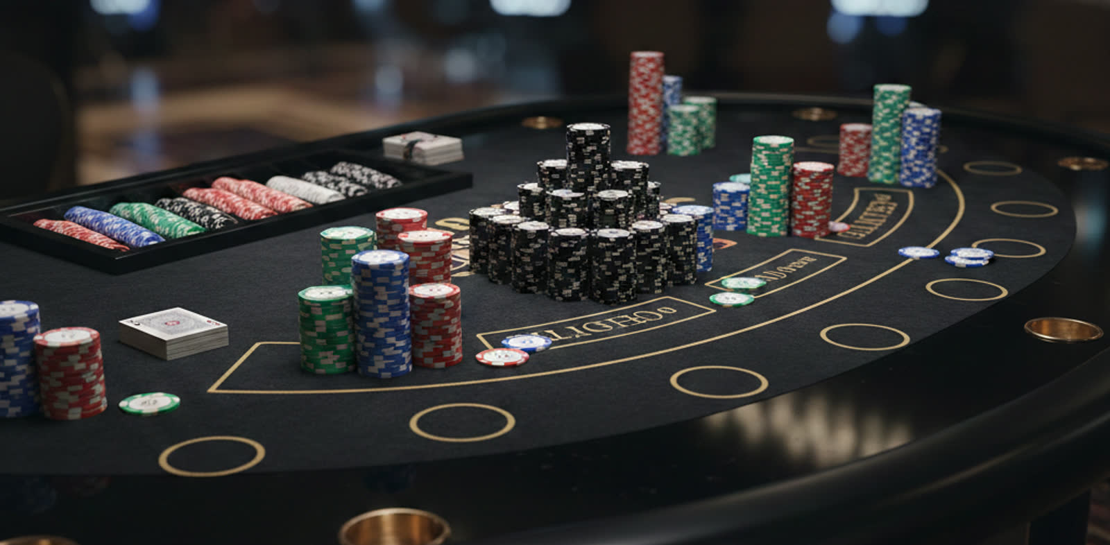 Blackjack table with poker chips at a Huntsville casino party rental event